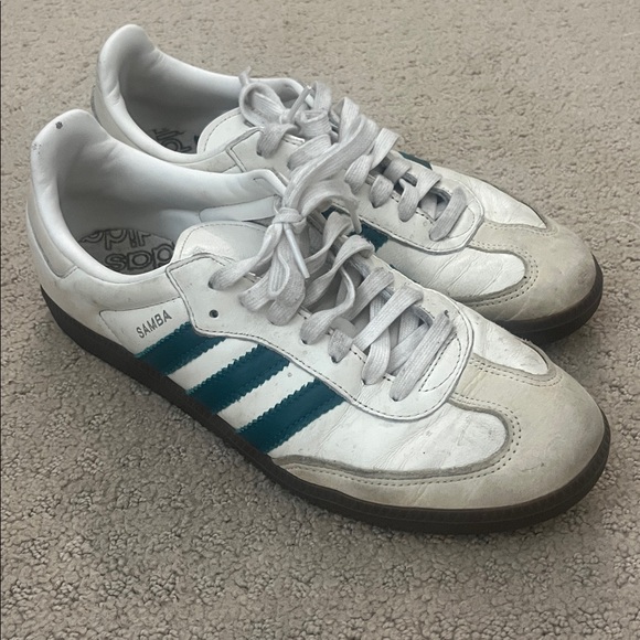 Adidas Samba White and Dark Green Shoes - Picture 2 of 4